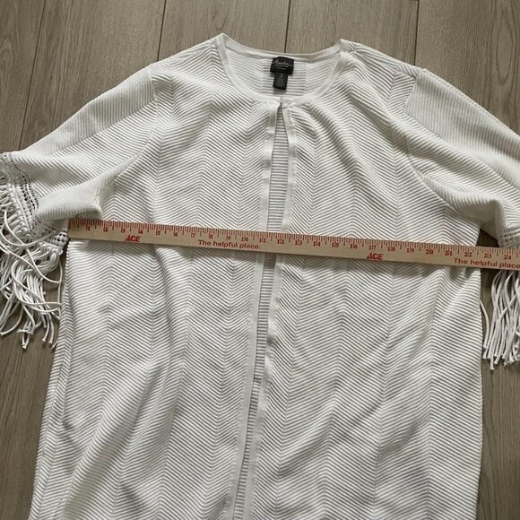 Travelers Collection by Chico's Women Fringe Duster Cardigan Size 3 White - Picture 8 of 11